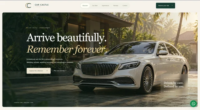 Updated Car Castle Chengannur website with its luxury wedding car hero design