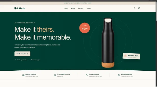 Inkivo personalized gifting ecommerce website developed by WEBAPPZZ TECHNOLOGIES