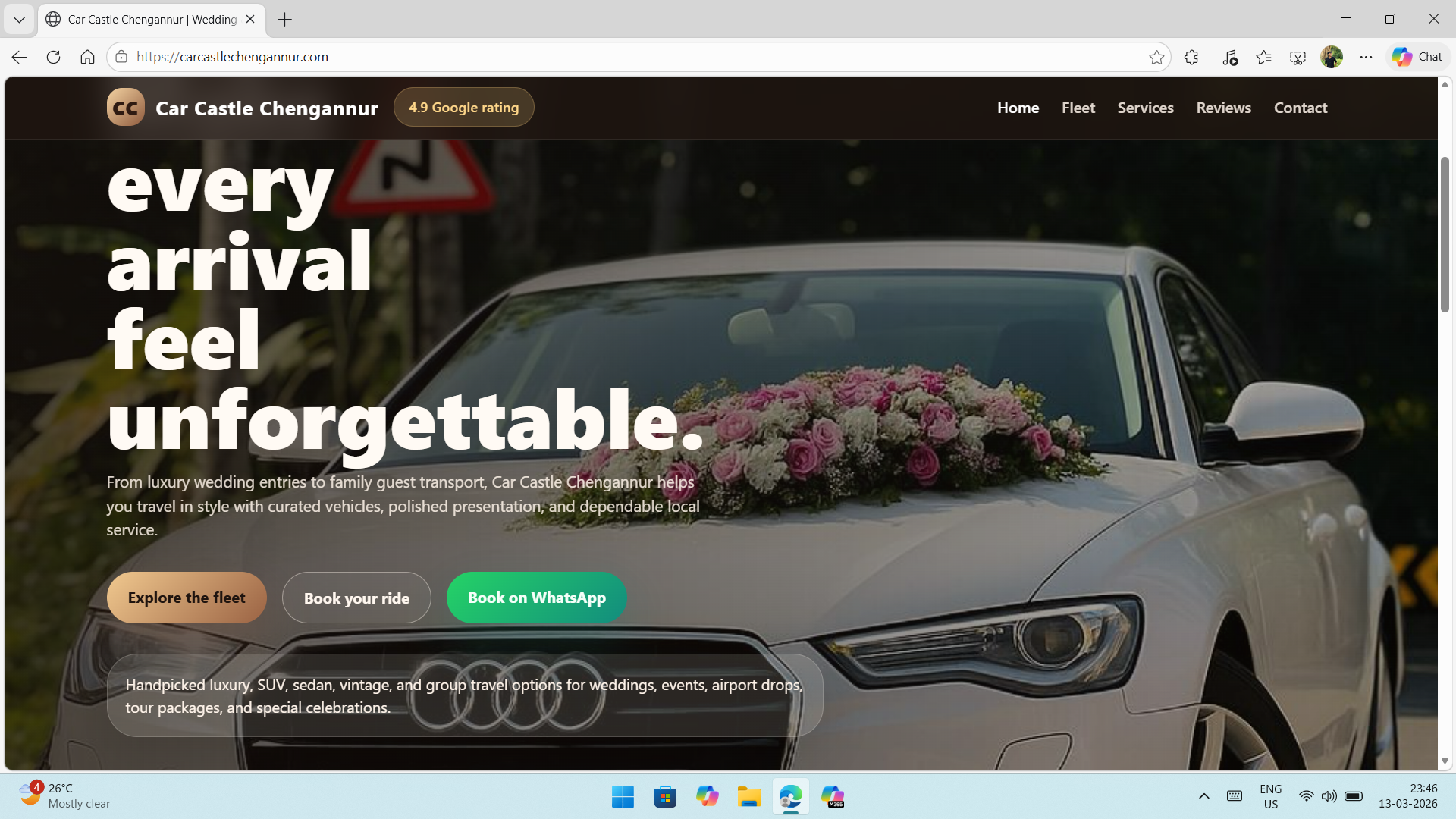 Screenshot of the Car Castle Chengannur website